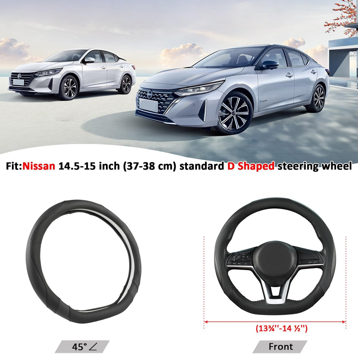 West Llama Flat Bottom Car Steering Wheel Cover for Nissan,D Shaped Steering Wheel Cover for Rogue,Altima,Kicks (Black-Standard Size)