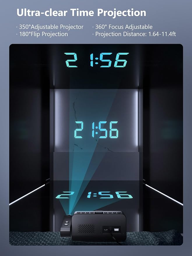 OnLyee Projection Clock for Bedroom Ceiling, Alarm Clock for Heavy Sleepers |
