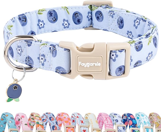 Faygarsle Blueberry Pattern Dog Collar for for Summer Small Medium Large Dogs Light Blue M