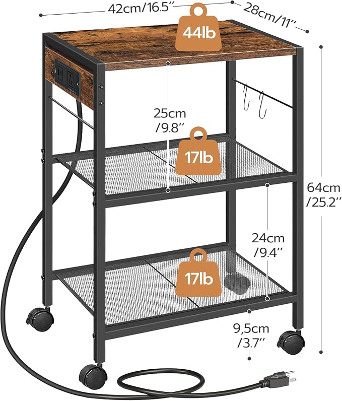 HOOBRO Industrial Printer Stand, 3-Tier Mobile Printer Table, Rolling Cart