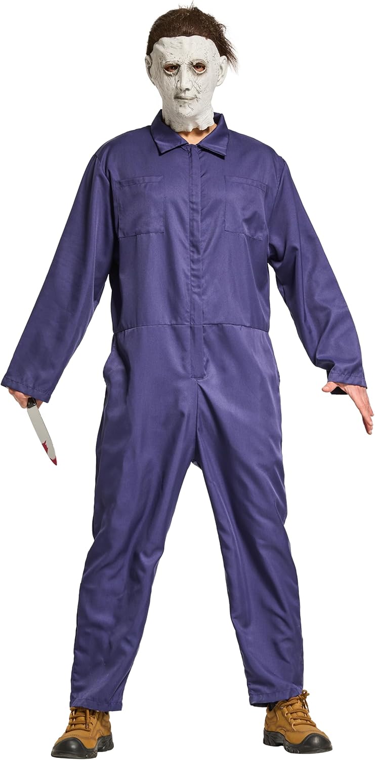 VOGRYE Men's Coverall Jumpsuit - Long Sleeve Work Uniform with Zippered Pockets & Elastic Waist