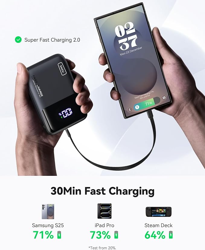 INIU 20000mAh Laptop Power Bank, Ultra Compact 65W PD Dual Fast Charging Portable Charger, Flight-Safe Battery Pack with USB C Cable for Travel MacBook iPad Tablet Switch iPhone 17 16 Pro Samsung S25