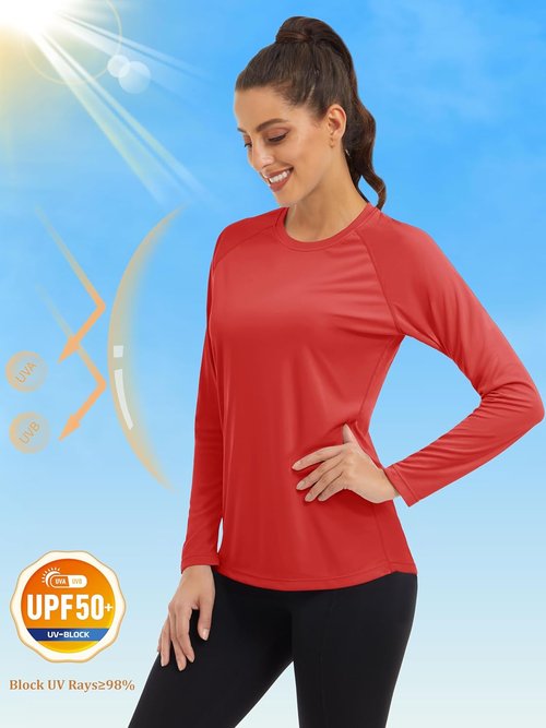 MAGCOMSEN Women's Long Sleeve UPF 50+ Sun Protection Shirt - Ideal for Hiking, Fishing & Workouts