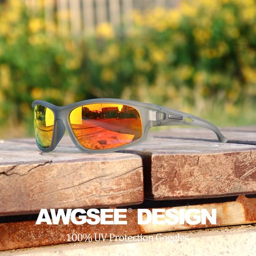 AWGSEE Polarized Sports Sunglasses for Men 100% UV Protection Wrap Around Unbreakable Sun Glasses for Fishing Driving