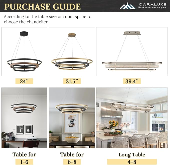 3 Ring LED Chandelier Black Gold Chandelier Light Fixture Dimmable Round Foyer