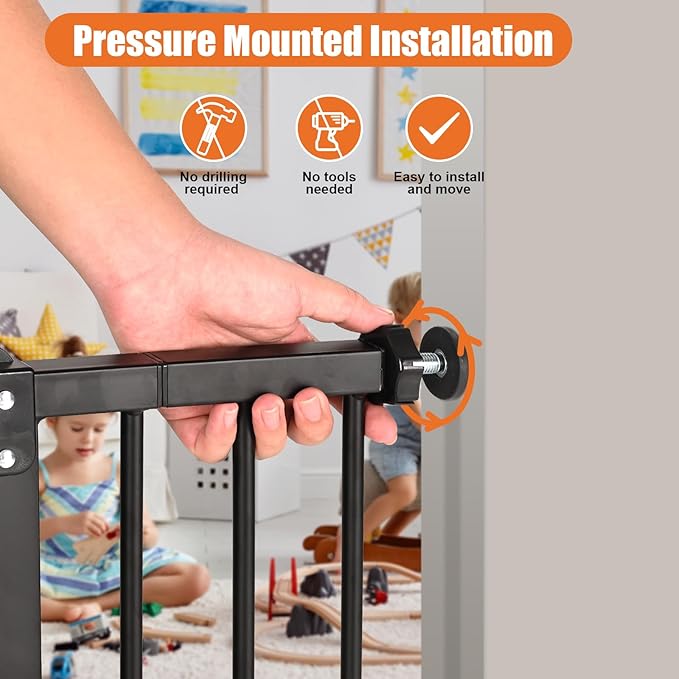 keny 36" Extra Tall Baby Gate for Stairs, 29"-42.5" Wide Auto Close Dog Gate, Pressure Mounted Easy Walk Through Pet Gate for Doorways, Durable Safety Stair Gate, Black