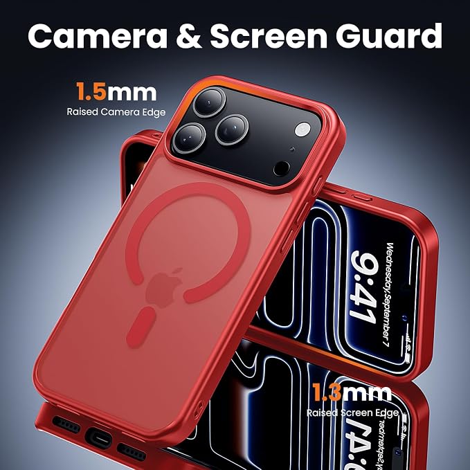 toushion 3 in 1 for iPhone 17 Pro Case Matte Red, Fits MagSafe, Screen