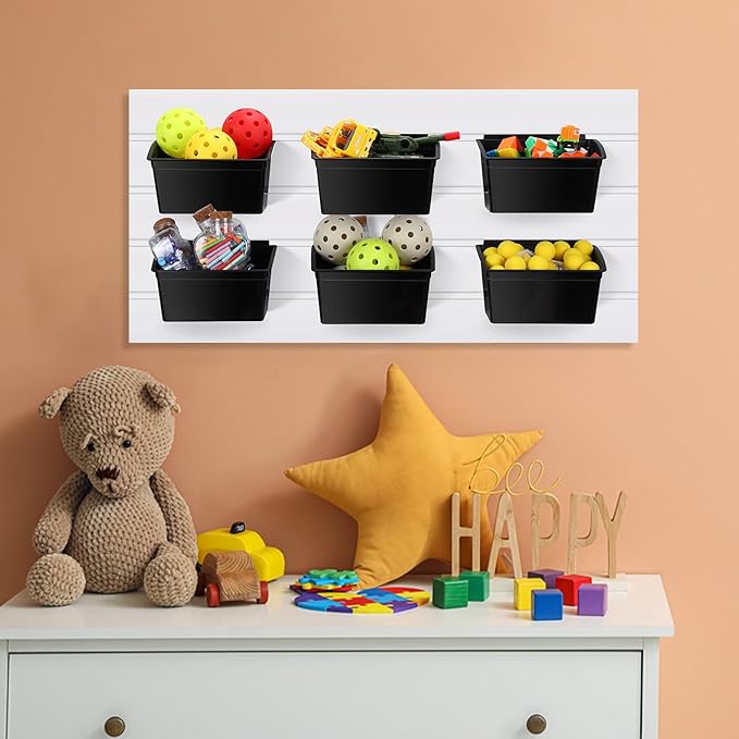 Unittype 12 Pcs Storage Bin Plastic Slatwall Bins for Slatwall Organizer Containers Garage Accessories(Black)