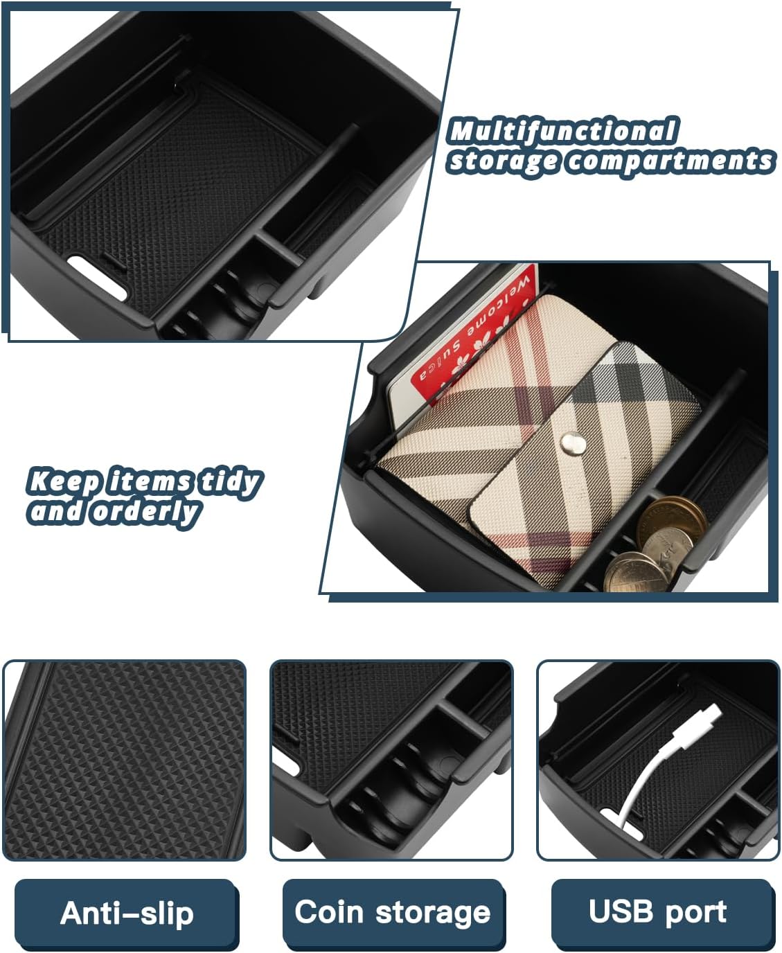Ruiya 2020-2026 Hyundai Venue Center Console Organizer for 2025 Hyundai Venue Accessories ABS Material Armrest Console Organizer Compatible with 2020 2021 2022 2023 2024 2025 2026 Hyundai Venue