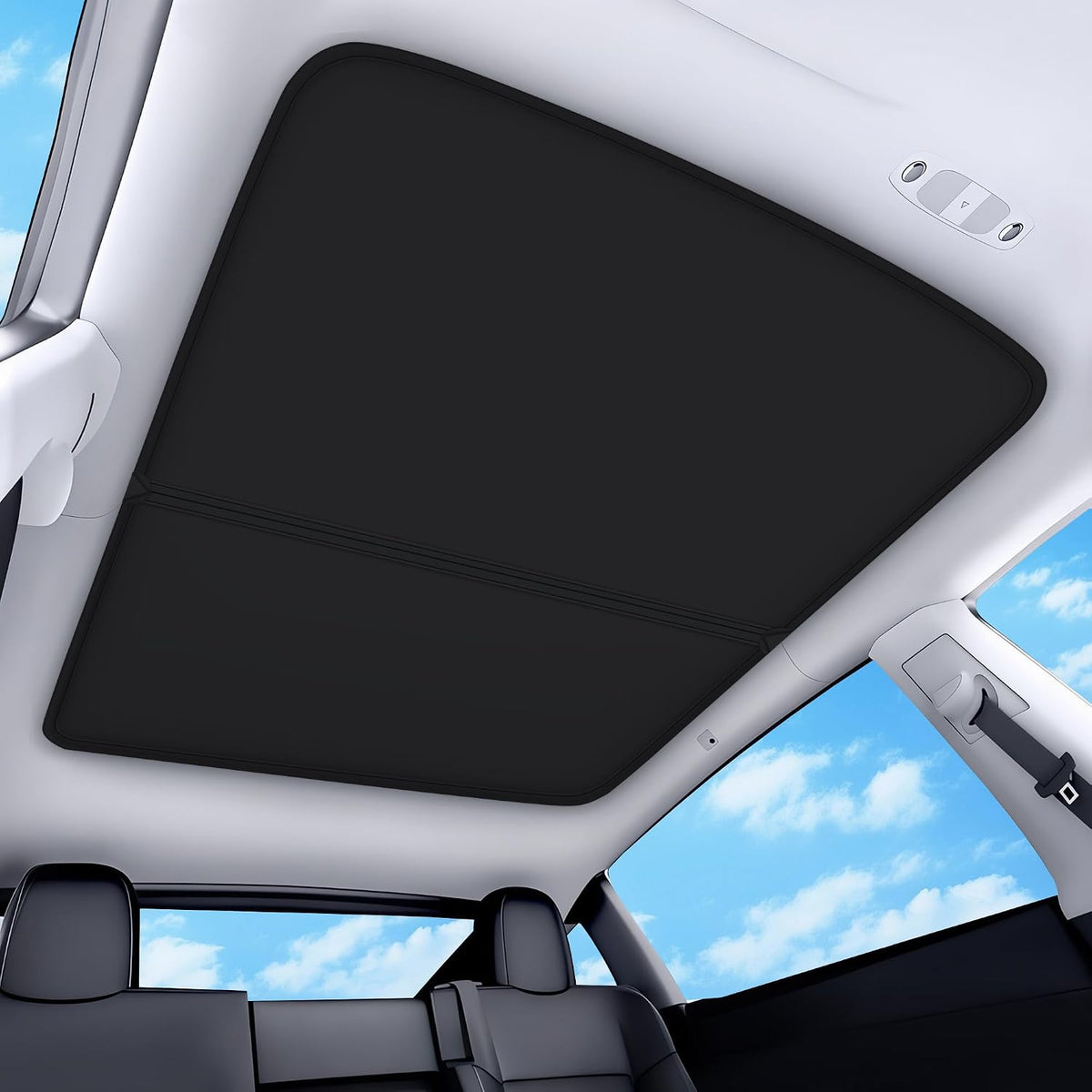 2026 Upgraded for Tesla New Model Y Juniper 2025 2026 Sunshade Roof [No Sag,Ice-Crystal Cooling Coatings] Heat Insulation Glass Roof Sun Shade for Tesla Model Y Accessories 2025 2026 Black