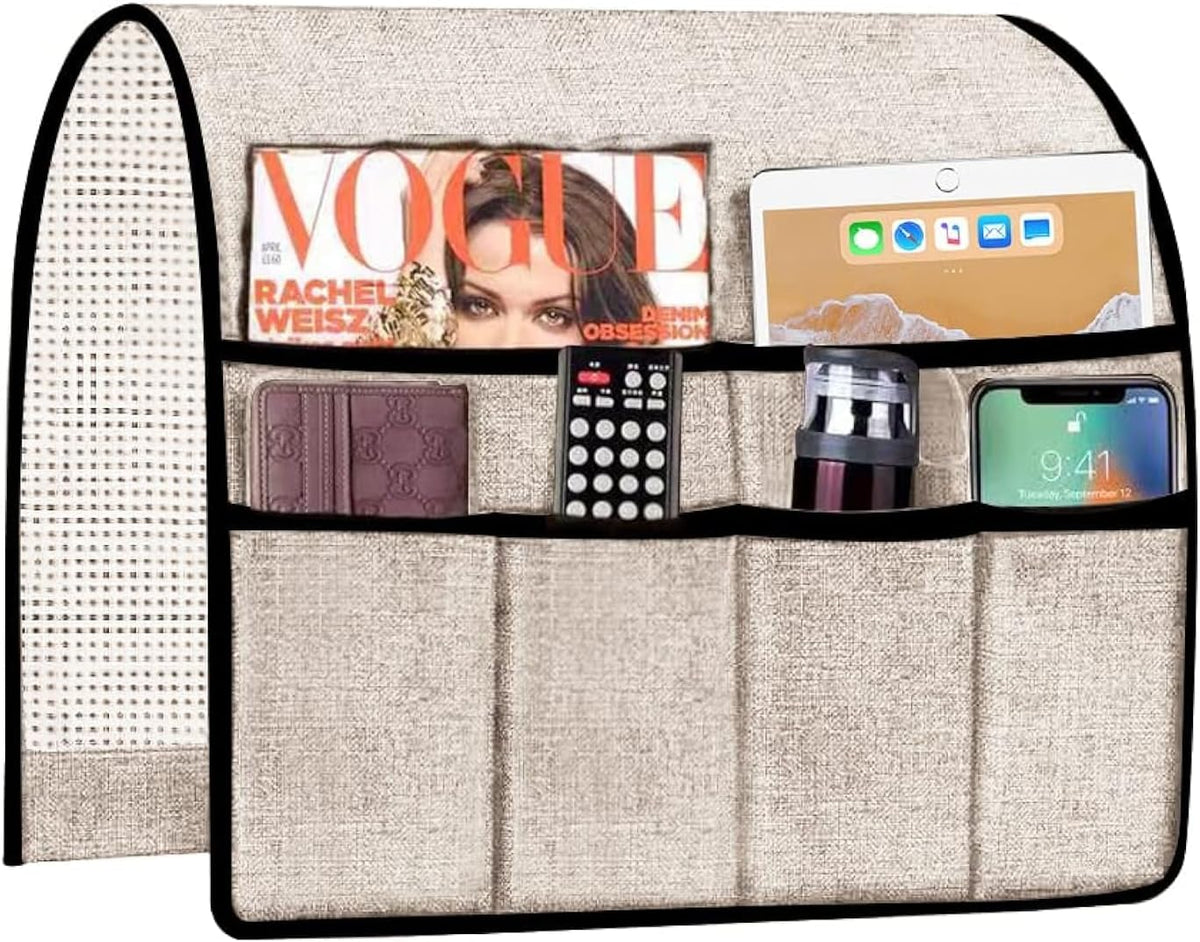 Armrest Caddy Organizer Storage Holder for Couch Sofa Armchair Fit Magazine, Reading Glasses, Books, TV Remote Control, Cell Phone, iPad, 19x35 Inches, Black