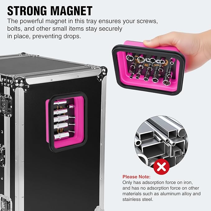 GOOACC 3 Sizes Collapsible Magnetic Parts Tray Set Pink Silicone Foldable Tool Trays Organizer for Screws Bolts Nuts Pins Washers and Other Small Metal Parts Double Sided Magnet Base