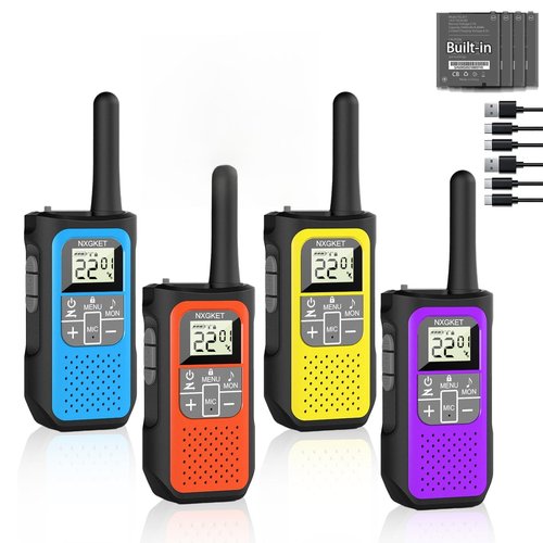 Long Range Walkie Talkies, 4 Pack Rechargeable 2 Way Radios Walkie Talkie with 22 FRS Channel, NOAA Weather Alert, VOX, Built-in 1200mAh Li-ion Battery for Kids Adults, Camping Hiking Cruises