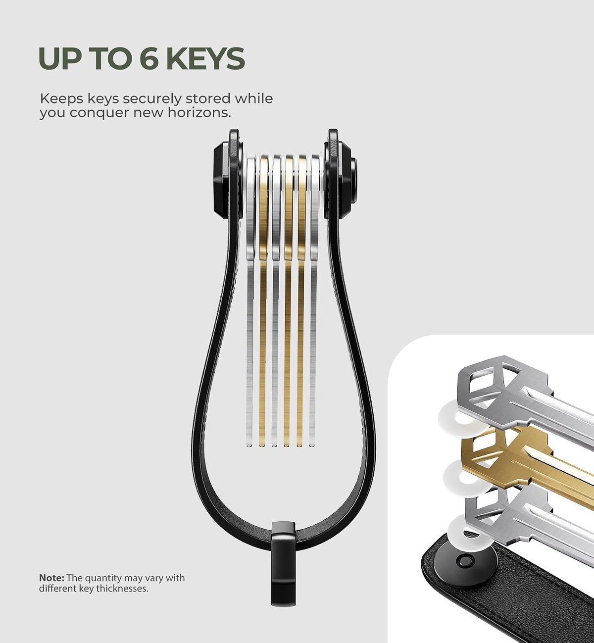 Dexnor Key Organizer, Adventure-proof Leather Key Holder Snag-free Keychain Keyring up to 6 Keys