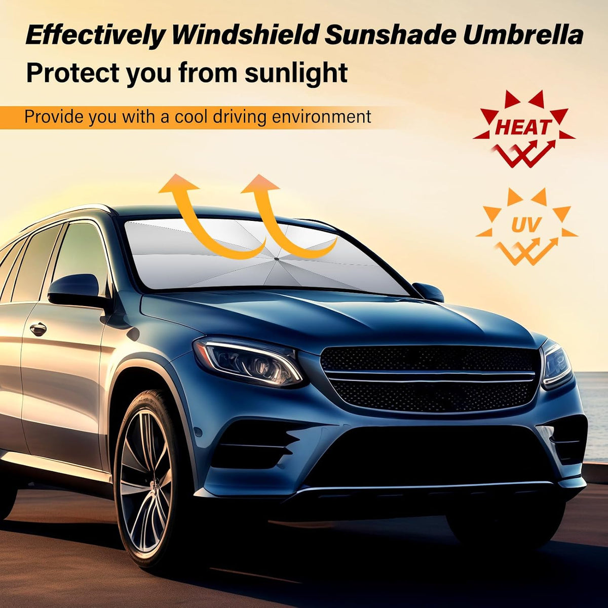 Windshield Sun Shade Umbrella - Foldable Car Window Shades, Reflective Car Sun Shade Windshield, Front Sun Shade for Cars Windshield for Hatchback, Truck, SUV, MPV (57"x31.5"), Sliver