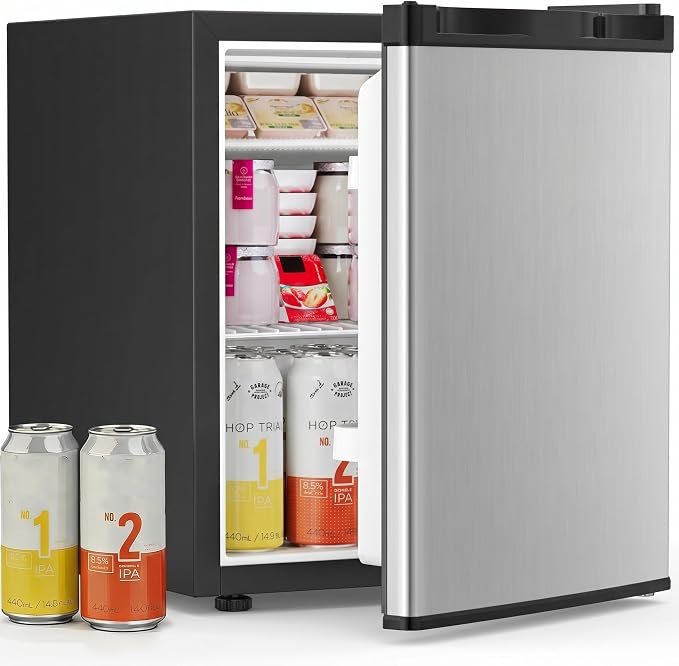 Antarctic Star Mini Fridge with Freezer, Rated 1.6 cu.ft, Small Upright Refrigerator with Removable Shelves, 7 Adjustable Thermostat, Low Noise for Bedroom/Apartment/Office,Silver