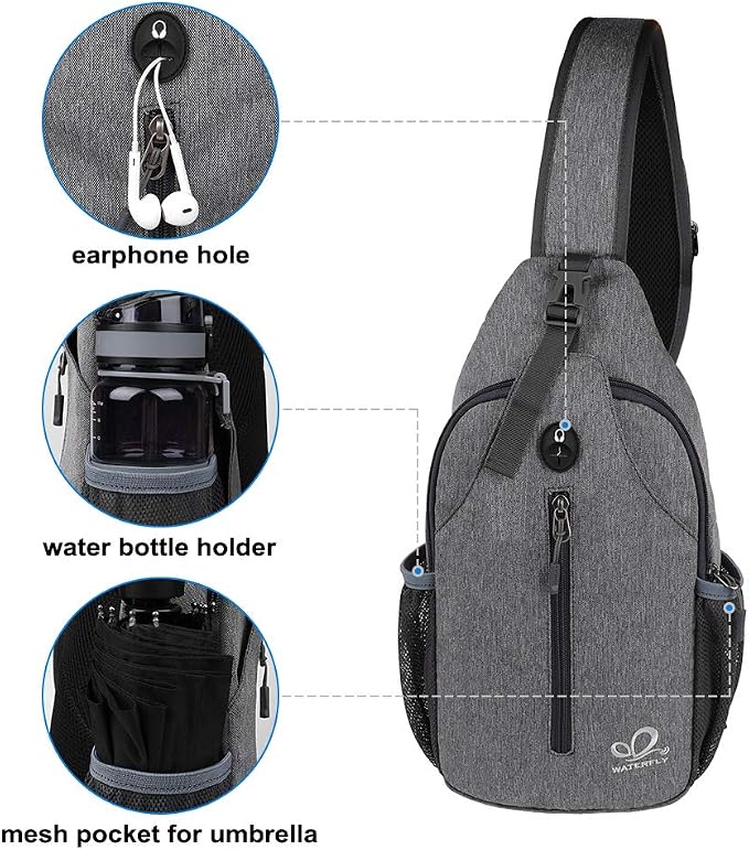 WATERFLY Crossbody Sling Backpack Sling Bag Travel Hiking Chest Bags Daypack