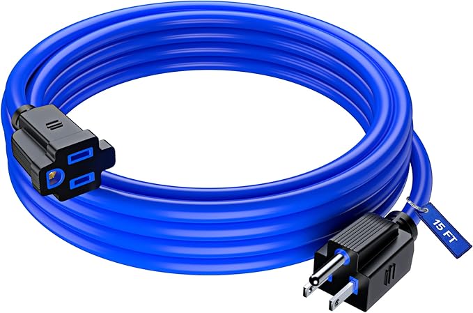Maximm 15 Ft Blue Extension Cord, Heavy Duty 16 AWG, ETL Listed for Workshop & Outdoor Use