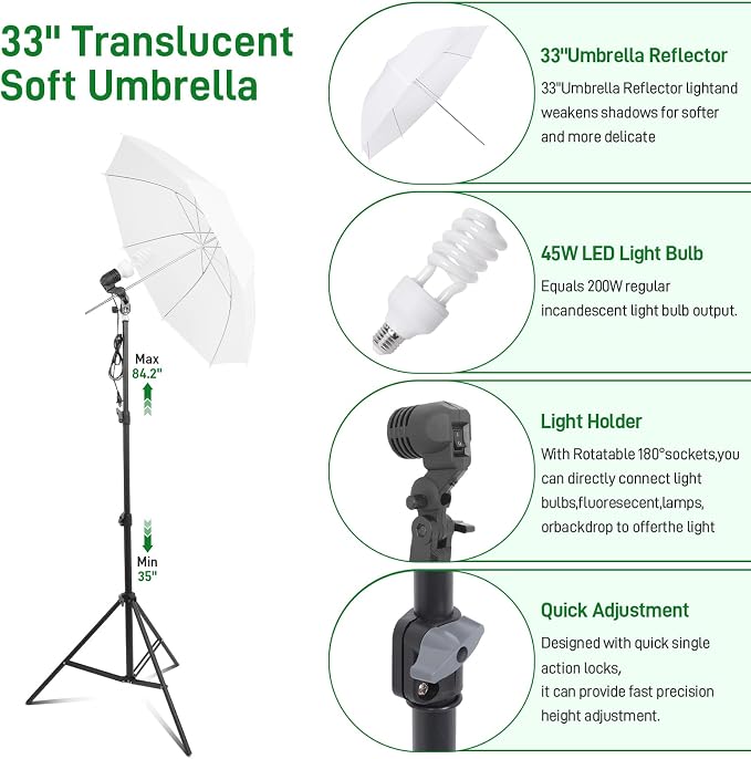 Photography Lighting kit with Backdrops, 8.5x10ft Backdrop Stands, Zyernar LED