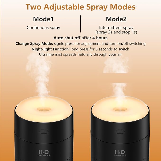 Portable Mini Humidifier, Auto Shut-Off, 2 Mist Modes, Quite, Small Humidifiers for Bedroom Travel Office Desk Plants (Black)
