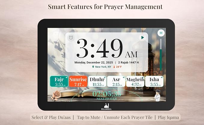 Islamika Smart Islamic Display 10” – WiFi Azan Clock, Global Prayer Times