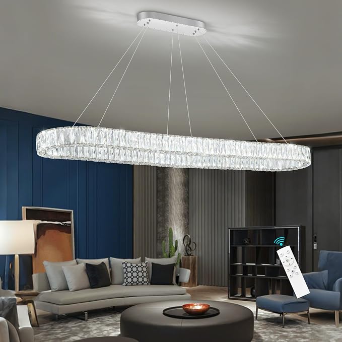 HAIXIANG Crystal 59 Inch Long Chandelier Modern Dimmable LED Chandeliers