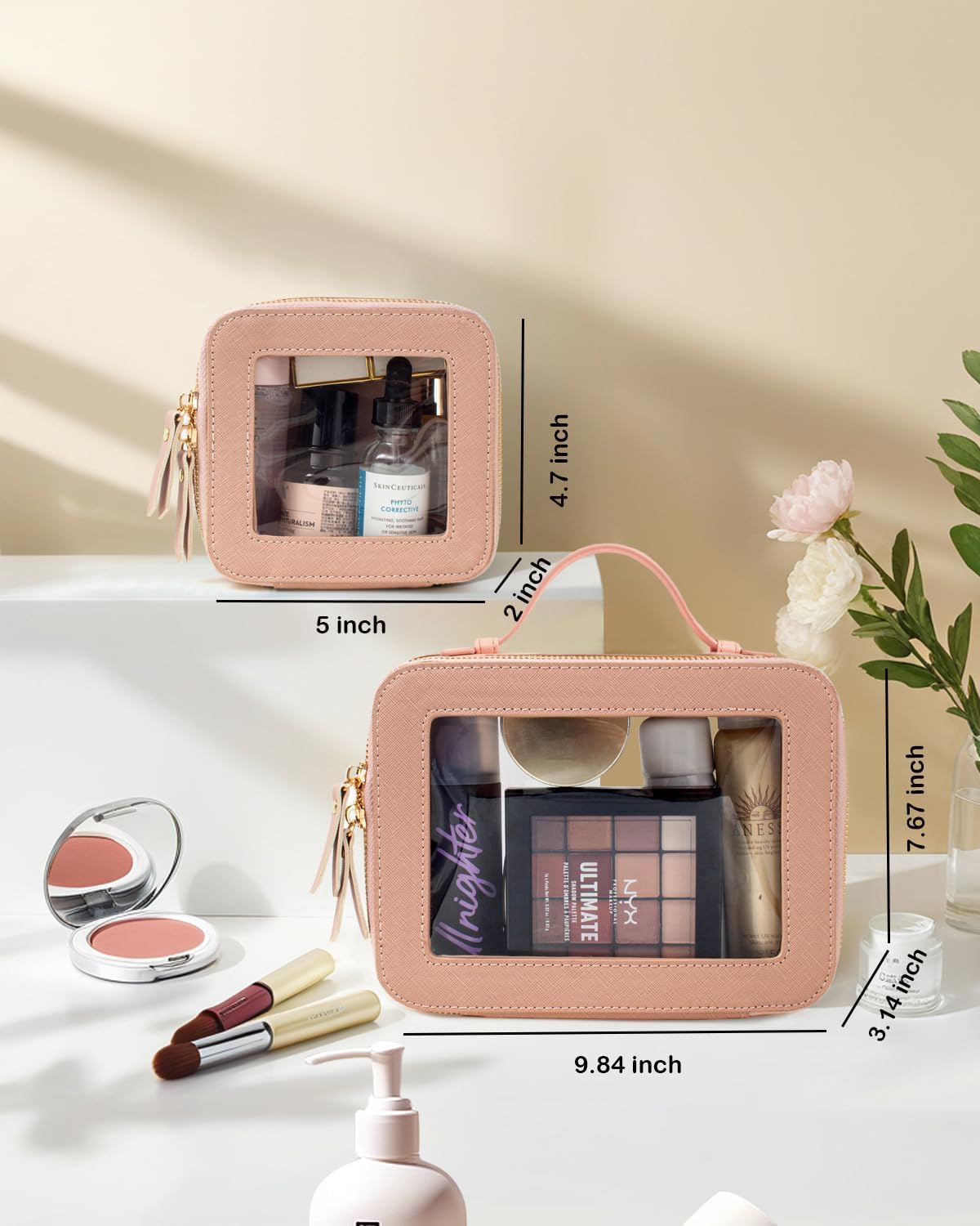 Travel Clear Makeup Bag Set, TSA Approved Cosmetic Bag Case with Zipper Portable Makeup Pouch Toiletry Bag Traveling Cosmetic Organizer Storage Bag Car Organizer Car Essentials