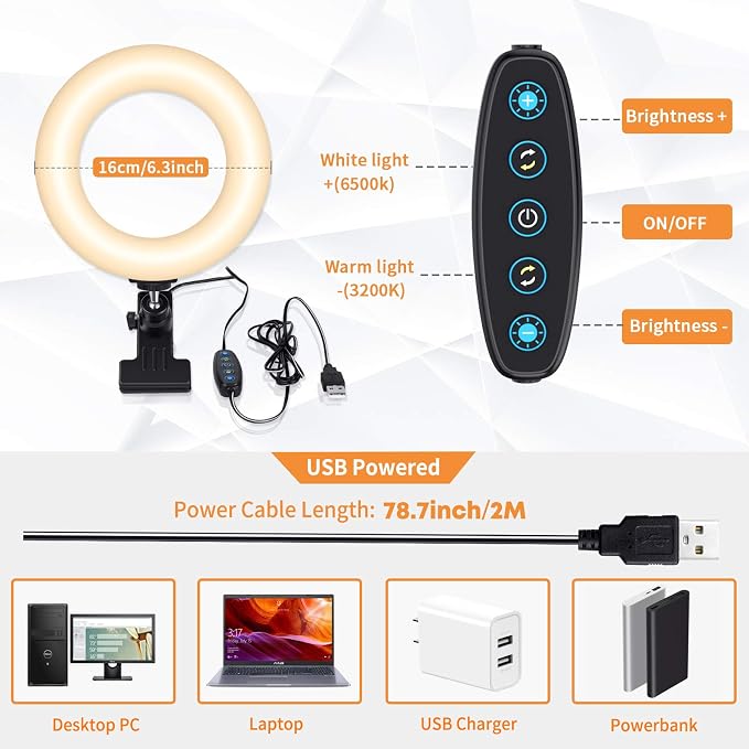Video Conference Lighting Kit, Ring Light Clip on Laptop Monitor