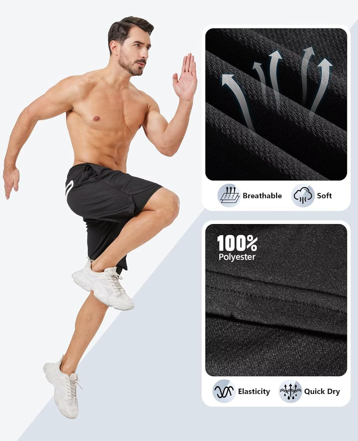 OCYMA Men's 2-in-1 Gym Shorts - 7-Inch Workout Shorts with Pockets & Towel Loop