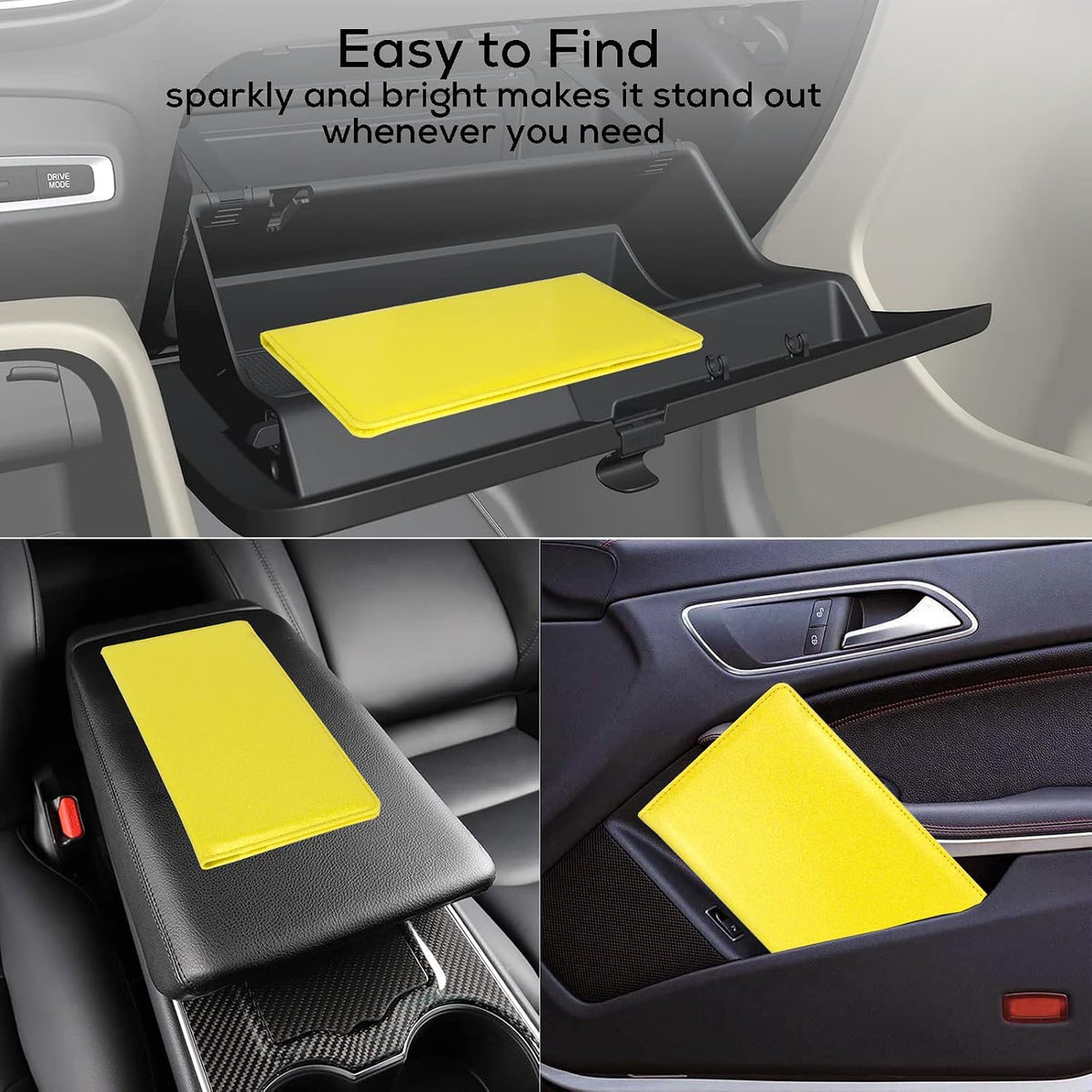 Leather Car Registration and Insurance Holder Magnetic Shut, Glitter Yellow