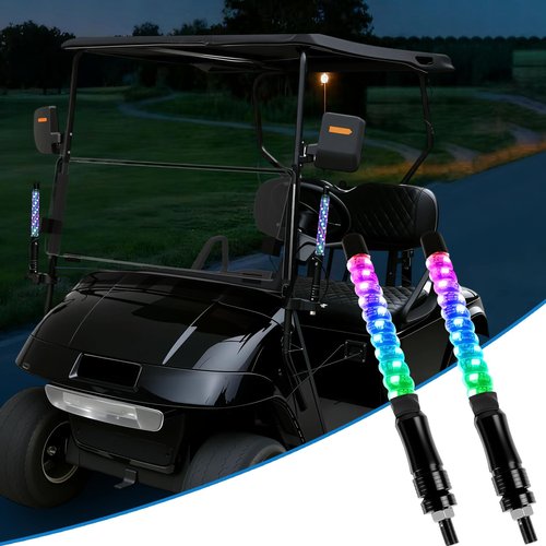 iLSKW 2-Pack 1FT Golf Cart LED Whip Lights Holder, for 0.59-1.18" Rails, APP&Remote Control RGB Whips, with Brake Turn Reverse Signal Function, for 36V 48V 72V Golf Carts (Included DC Converter)