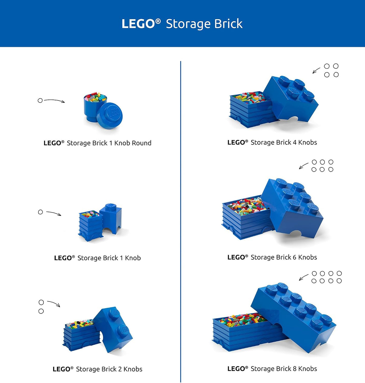 LEGO Storage Brick 8 - studs YELLOW - Stackable Plastic Storage Box with Lid for Kids and Adults, Ideal Desk Organizer and Toy Box - 12.1L Capacity