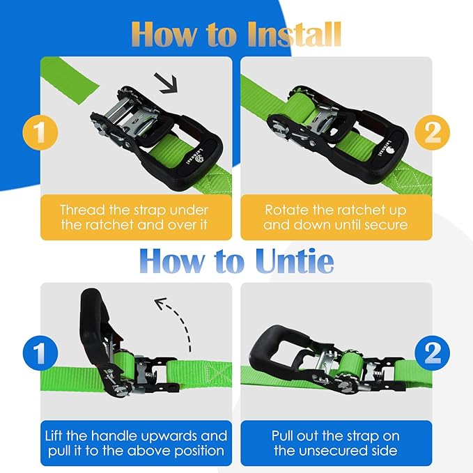 Ratchet Straps, 1.5 inch x 8.2 ft(4 Pack) Heavy Duty Tie Down Straps, Ratchet Tie Down Straps with Soft Loops-5,208 lbs (Green)