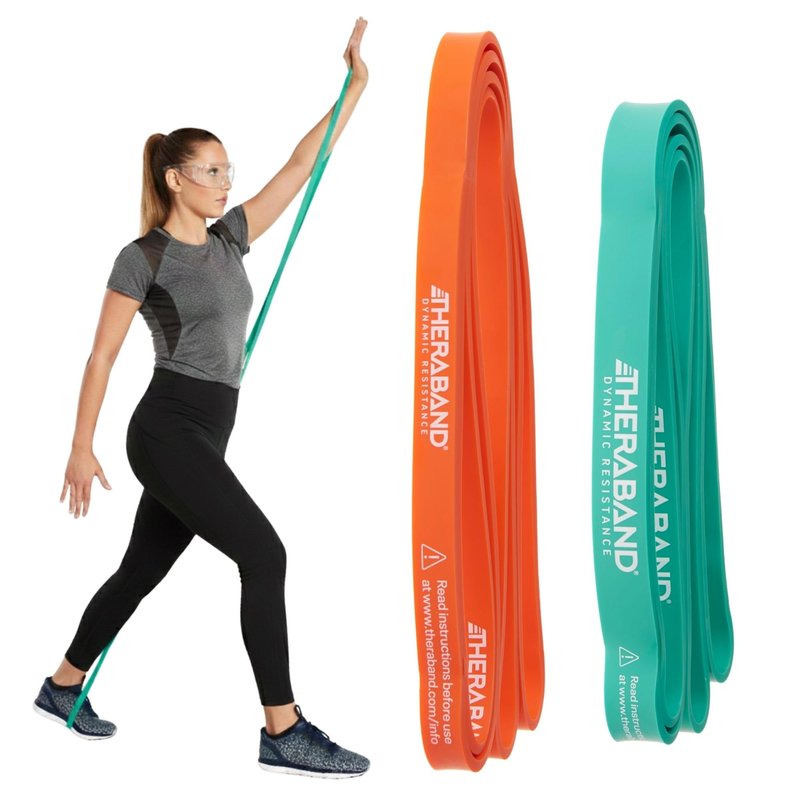 THERABAND High Resistance Bands, Set of 2 Elastic Super Bands for Improving Flexibility, Injury Rehab, & Full Body Workouts, Heavy Duty Stretch Bands for Lifting, 1 Light & 1 Medium Band, Multi