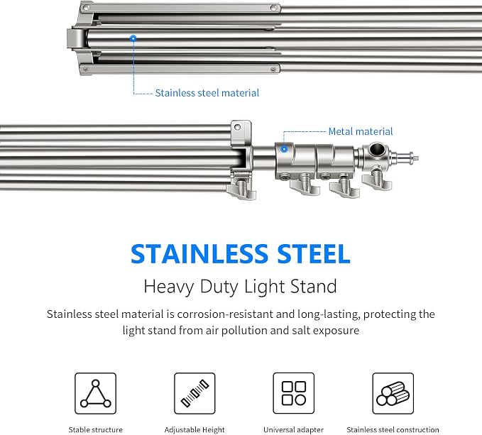 NEEWER 79"/2m Stainless Steel Light Stand, Spring Cushioned Heavy Duty