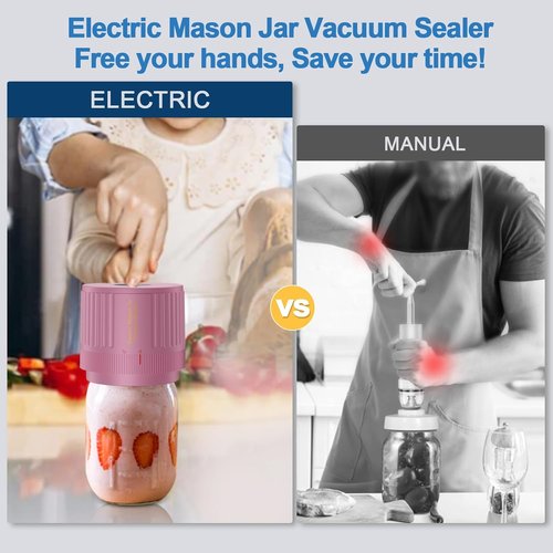LOVE MOMENT Electric Mason Jar Vacuum Sealer Kit - Ideal for Wide & Regular Mouth Jars | Pink