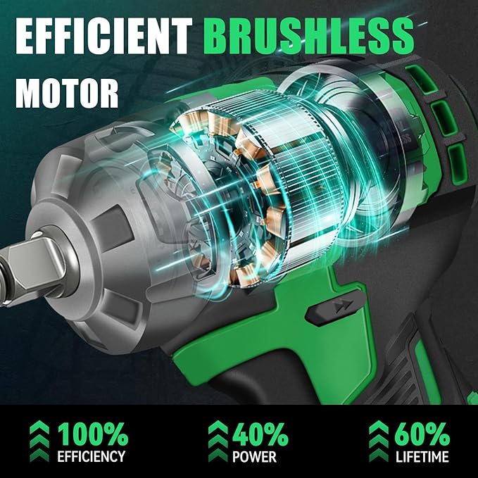 Cordless Impact Wrench, 400Ft-lbs (540N.m) Max Torque, 1/2 Impact Gun w/Brushless Motor, Compatible with Makita 18V Battery, Fast Charger, 4 Sockets, Socket Adapter, Nut Bits and Tool Bag