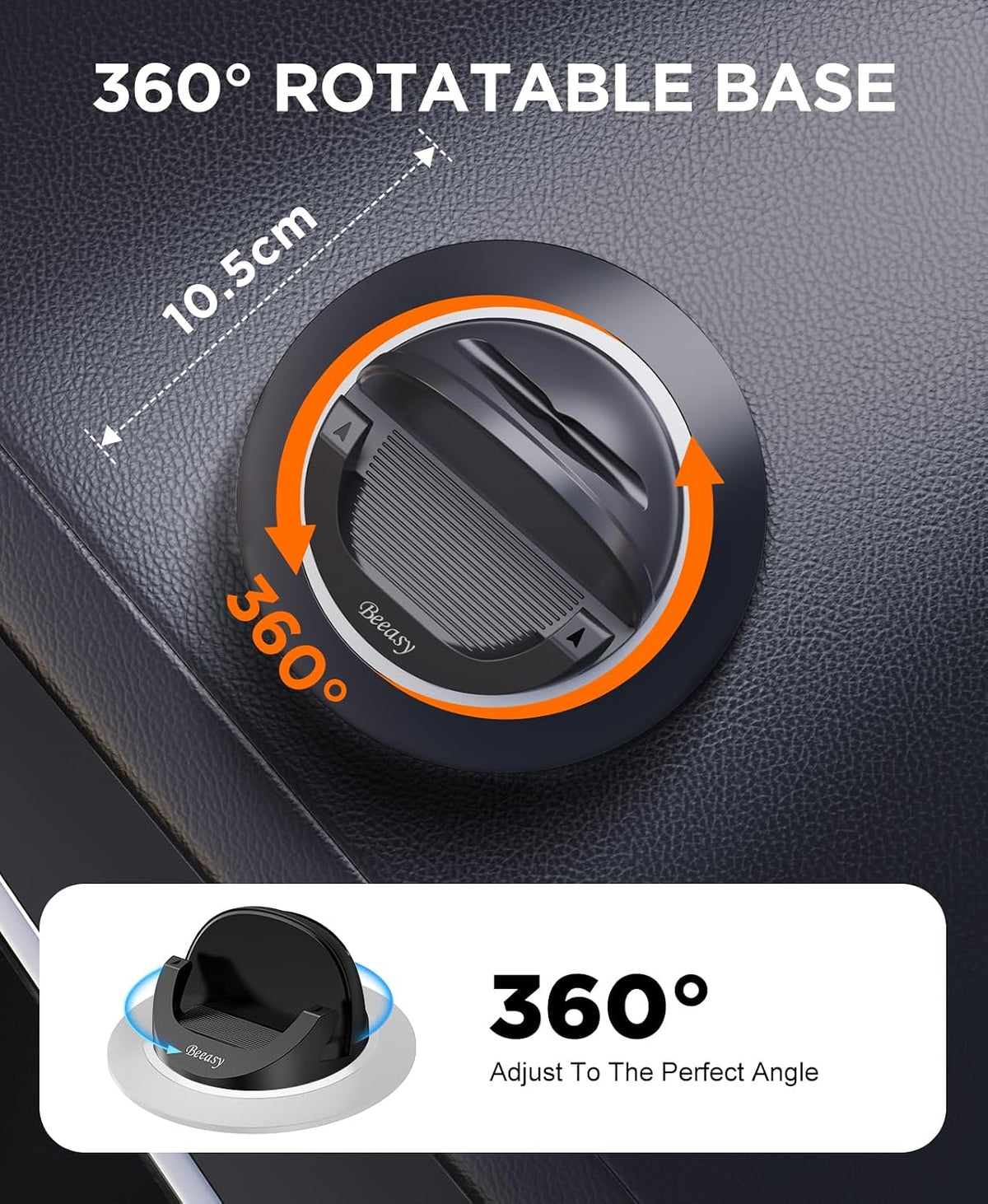 Beeasy Car Phone Holder Mount, 360° Rotation Dashboard Phone Holder, Silicone Non-Slip Cell Phone Car Mount, Universal for iPhone 17/16 Pro Max, Samsung, Google Pixel, All Smartphones & GPS