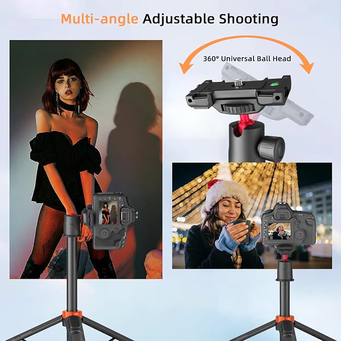 Action Camera Tripod with 360° Ball Head, 66.5'' Selfie Stick Tripod with