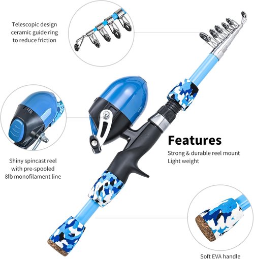 LEOFISHING Kids Fishing Pole Set - Portable Telescopic Rod & Reel with Complete Starter Kit for Youth