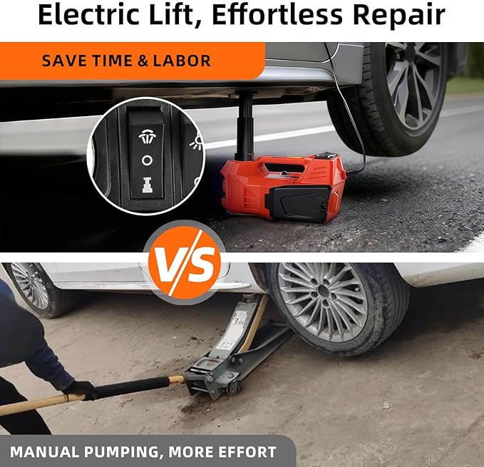 Electric Car Jack, 5 Ton Hydraulic Floor Jack with Electric Impact Wrench, Tire Inflator & LED Light, Lift Range 6.1-17.7 Inch, Emergency Roadside Tire Changing Kit for SUV Sedan Truck