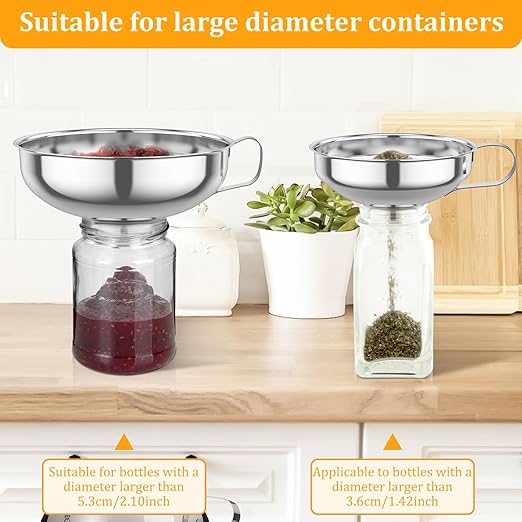 6-Piece Stainless Steel Canning Funnel Set with Strainers, Wide Mouth Mason Jar Funnels Family Pack, Metal Funnels for Filling Bottles, Canning Supplies for Preserving