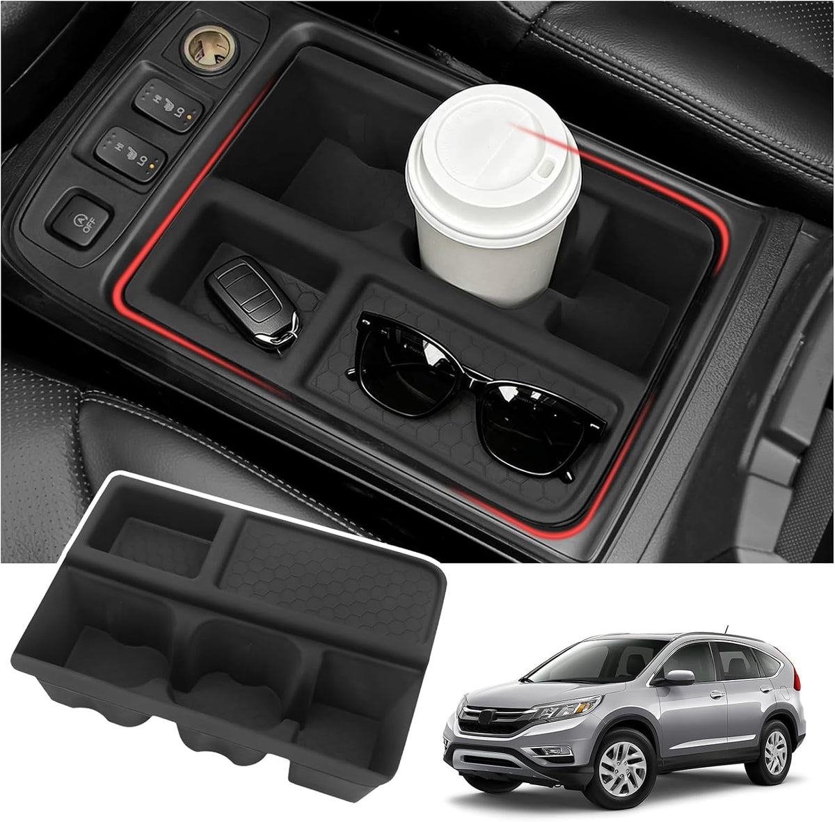 Hellet Car Cup Holder Compatible with Honda 2015 2016 CRV Accessories Silicone Material OEM Style Inserts Center Console Organizer