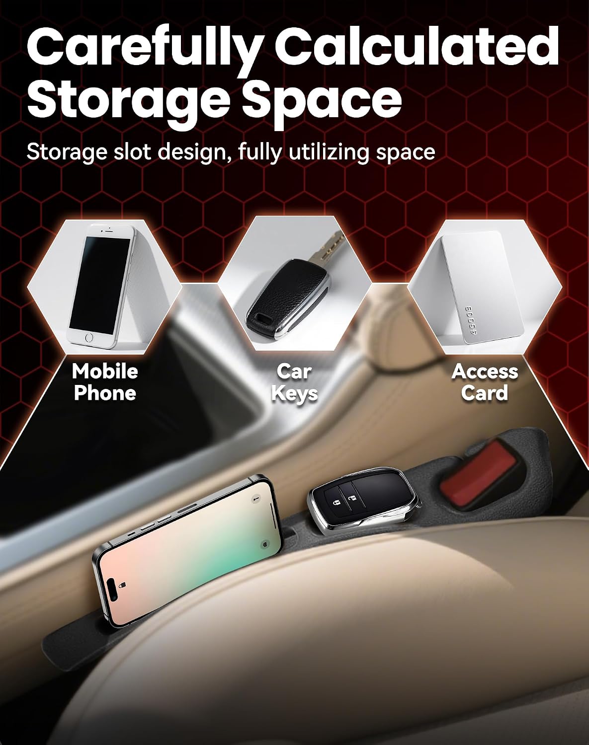 Seat Gap Filler - Stopping Phone Key from Falling, Dual Slot Car Seat Gap Filler Organizer with Seat Belt Holes & Storage Slot, Universal Seat Gap Filler for Car Suv Truck (Black)