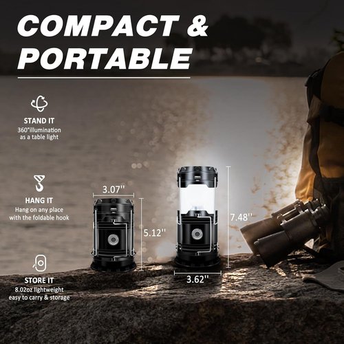 DIBMS Solar Camping Lantern - 2-Pack Collapsible LED USB Rechargeable Lights for Emergencies | Outdoor Use