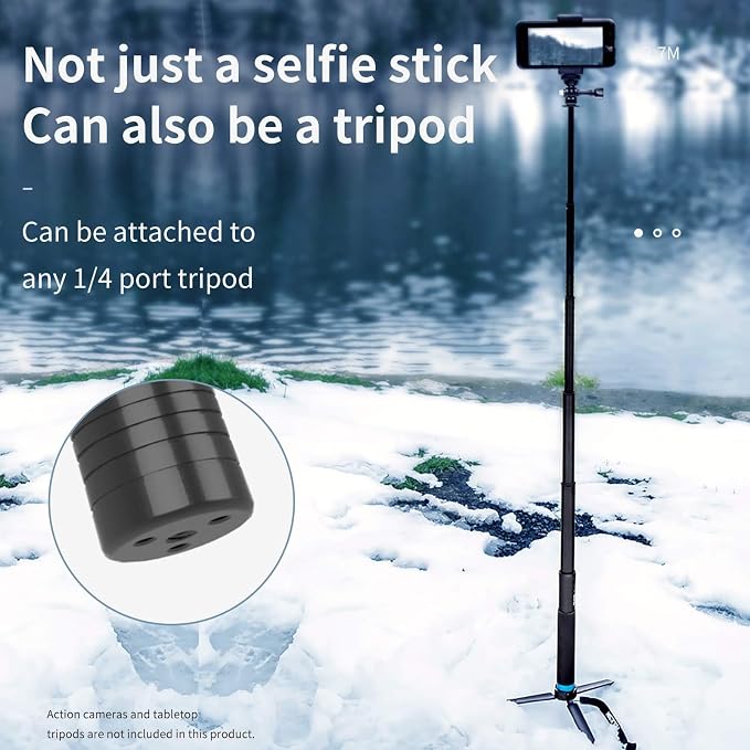 Long Selfie Stick Pole, Extension Carbon Fiber Waterproof Dive Monopod
