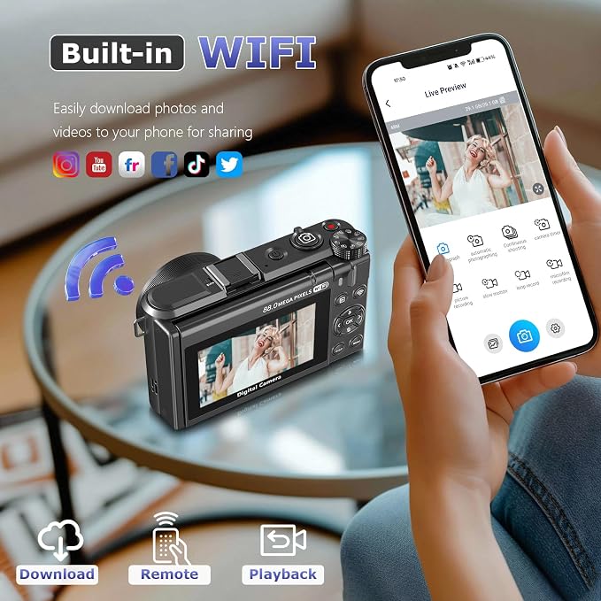 8K Digital Camera for Photography, 88MP Autofocus Vlogging Camera for YouTube