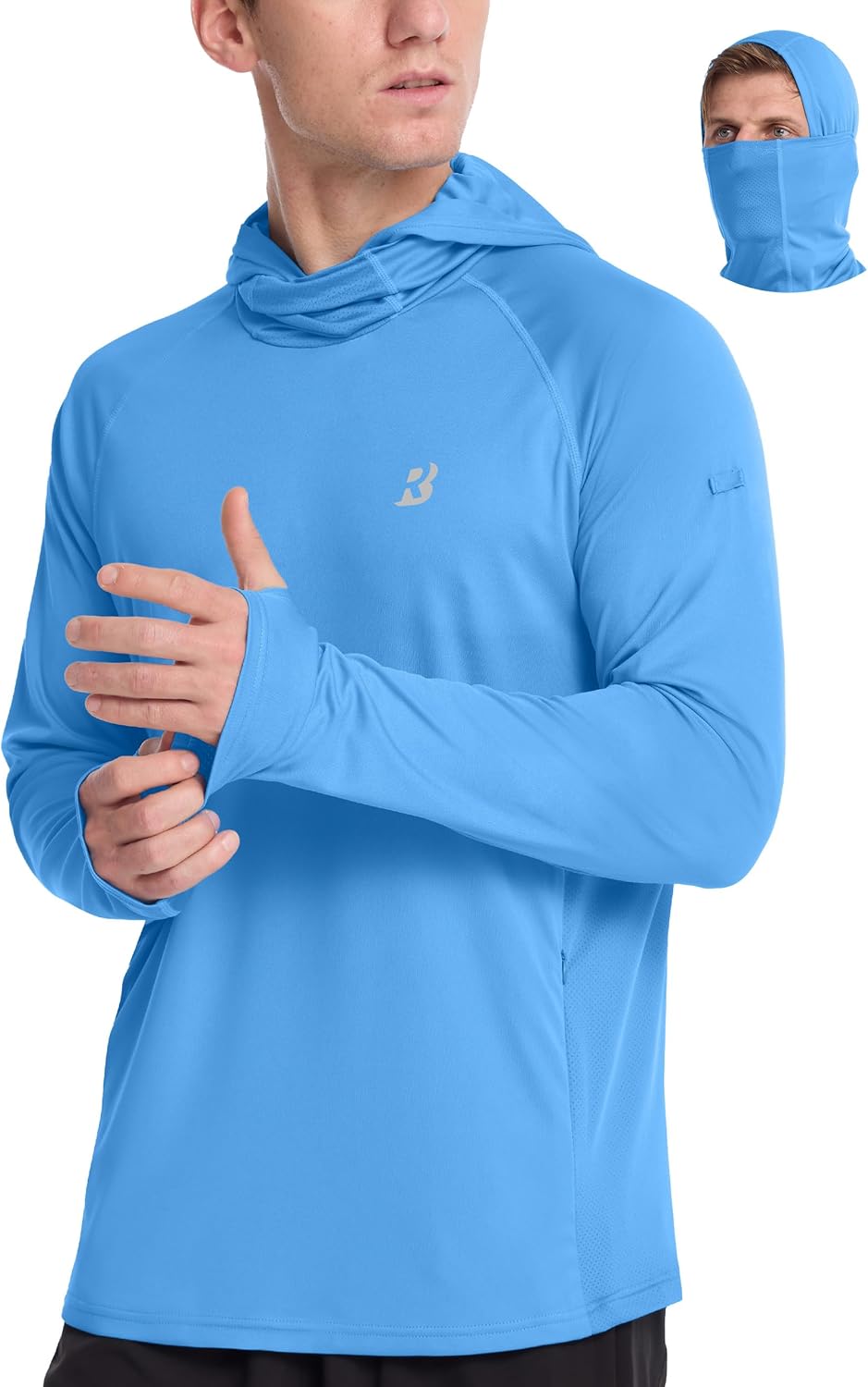 Roadbox UPF 50+ Sun Protection Hoodie - Lightweight Long Sleeve Fishing Shirt with Mask for Hiking & Running