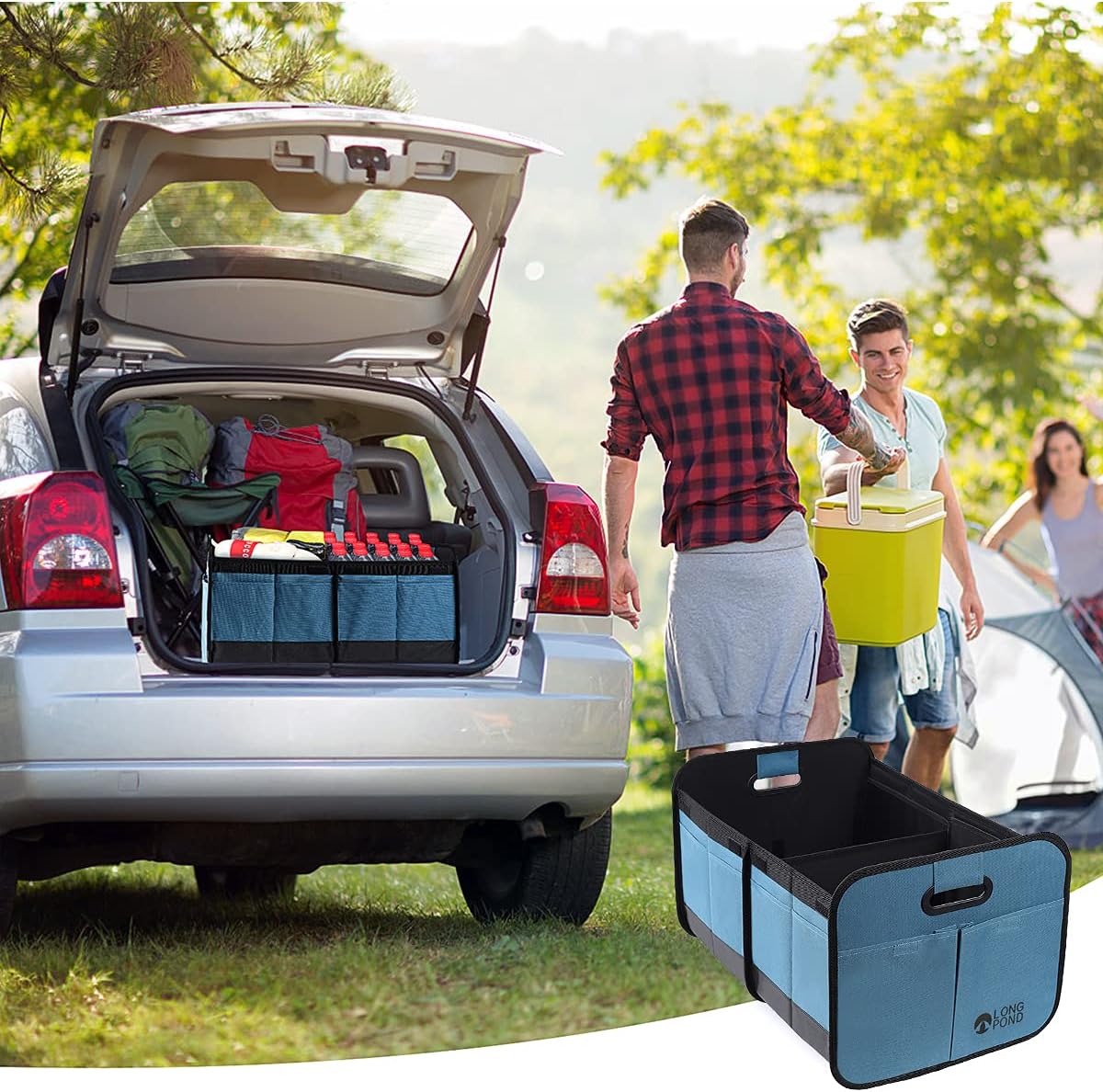 Long Pond Car Trunk Organizer, Storage for SUVs or Sedans, Foldable Cargo Containers with 9 Pockets and Reinforced Handles, with Non-Slip Bottom, Collapsible Storage for SUVs, Sedans, or Any Cars