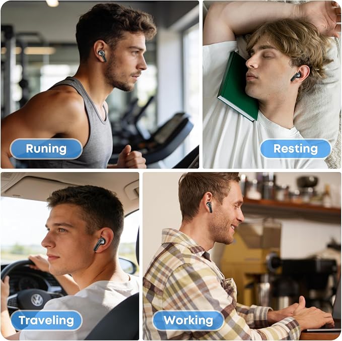Wireless Earbuds Bluetooth 5.4 Headphones, Noise Cancelling Mic Ear Buds with 50H Playback, LED Digital Display, IPX7 Waterproof Earphones for Office/Running/Workout